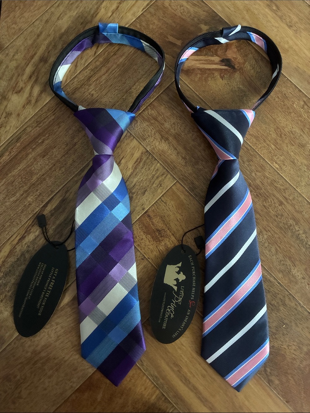 2 Littlest Prince Couture Striped Zipper Adjustable Ties size 9-24 Months